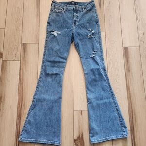 Hollister Blue Distressed High Rise Flare Jeans